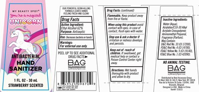 Image Description (Unicorn Antibacterial Hand Sanitizer Strawberry Scented 30 mL 62 Vv)